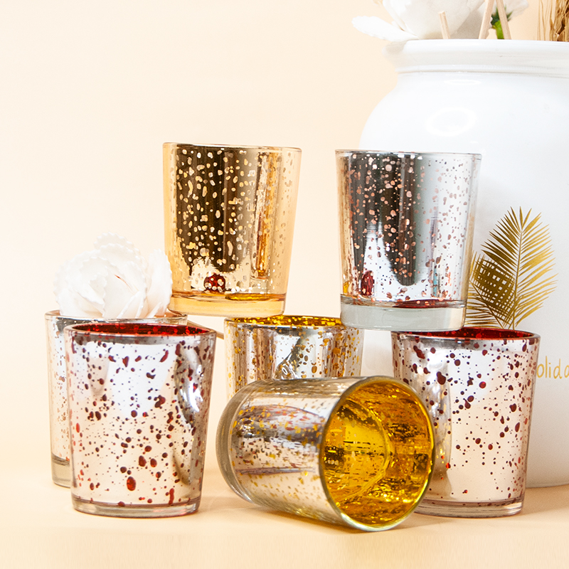 mehrere galvanisierte gesprenkelte Gläser für Kerzen 03