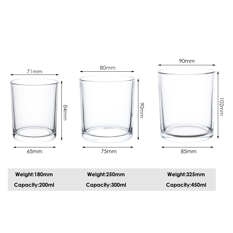 Messungen von drei Glasgefäßen für Kerzenprodukte 01