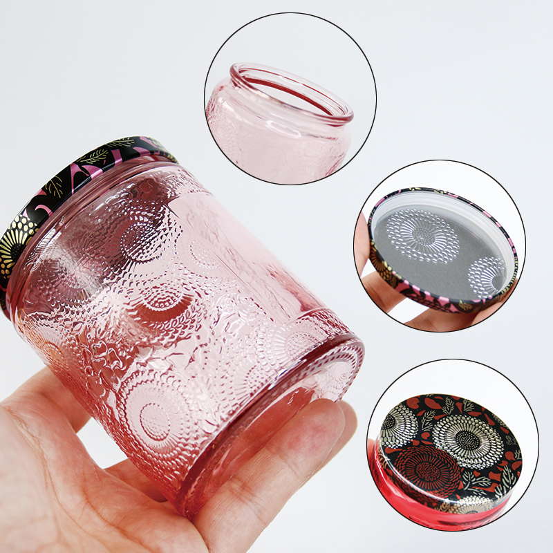 parties d'un emballage circulaire en verre pour bougies avec couvercle à visser 01